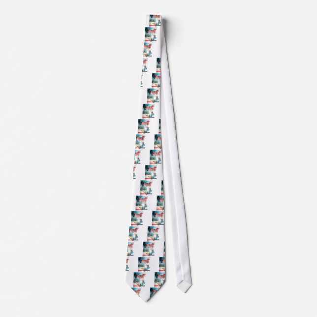 Kenyan Tapestry: Wildlife, Culture & Coastal Beach Neck Tie (Front)