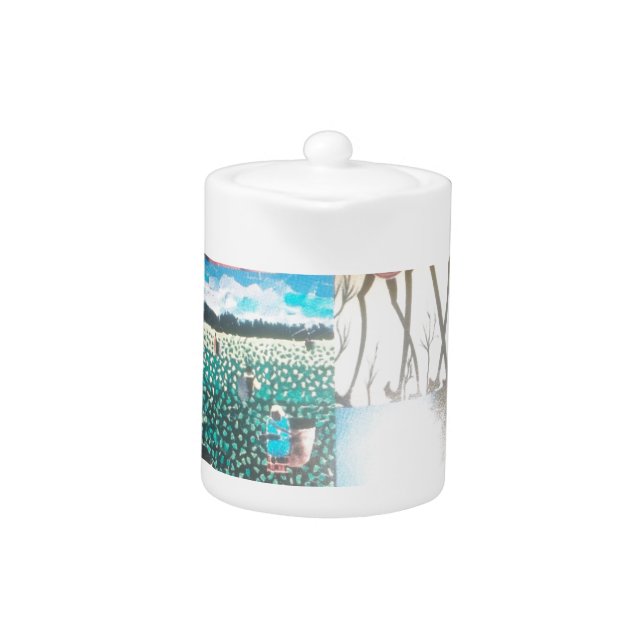 Kenyan Tapestry: Wildlife, Culture,& Coastal Beach Teapot (Front)