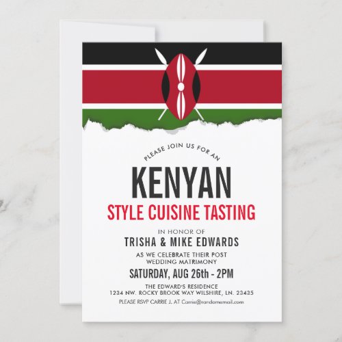 Kenyan Themed Cuisine  Party Flag Invite White