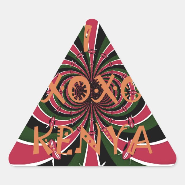 Kenyan Travel Gift – Hugs & Kisses Design Triangle Sticker (Front)