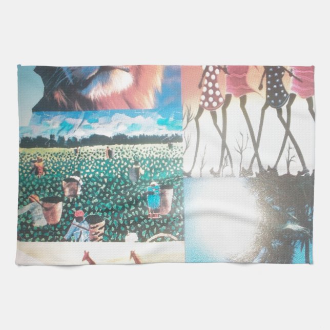 Kenya's Cultural Roaring Pride Sipping Serenity: Kitchen Towel (Horizontal)