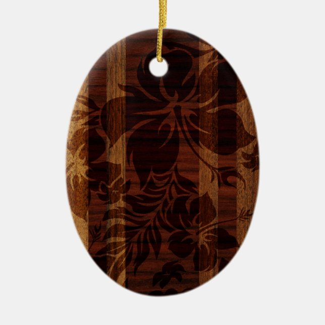 Keokea Beach Faux Wood Surfboard Ceramic Ornament (Front)