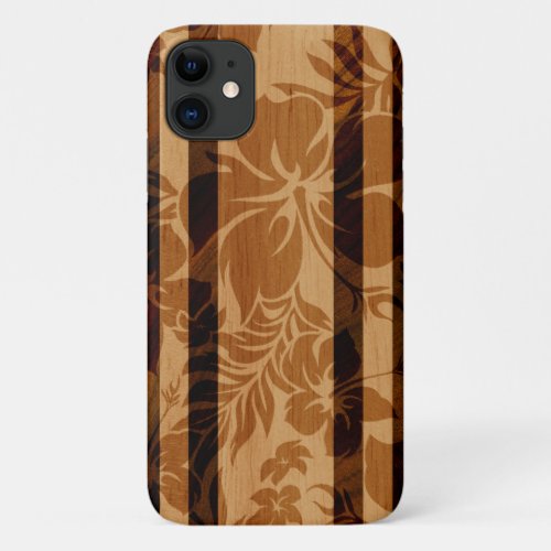 Keokea Beach Hibiscus Faux Wood Surfboard iPhone 11 Case