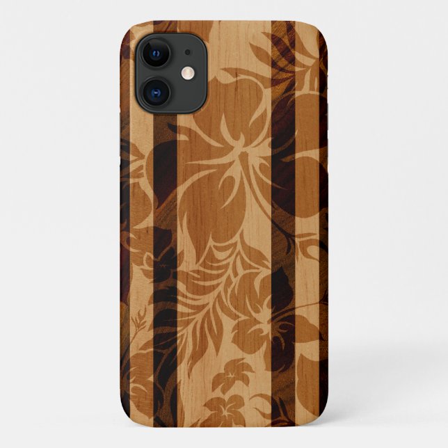 Keokea Beach Hibiscus Faux Wood Surfboard Case-Mate iPhone Case (Back)