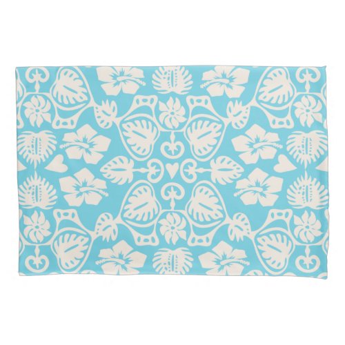 Keoni Hawaiian Monstera Leaf Damask Aqua Pillow Case