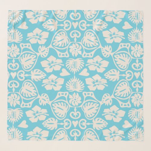 Keoni Hawaiian Monstera Leaf Damask Aqua Scarf