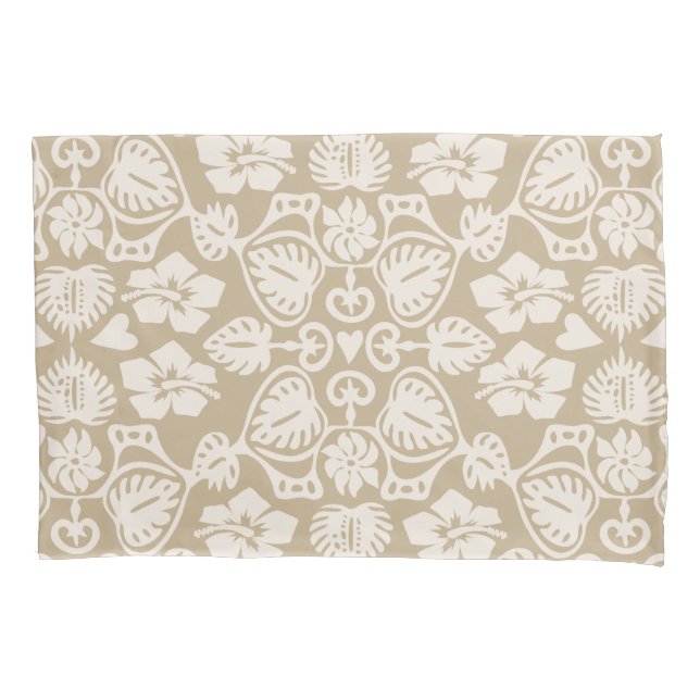 Keoni Hawaiian Monstera Leaf Damask Taupe Pillow Case (Front)