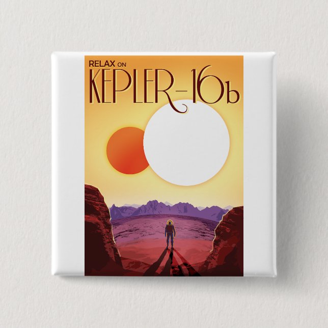Kepler-16b: Binary Solar Sunset Fine Art Space Button (Front)