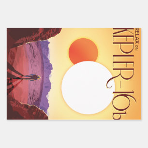 Kepler-16b: Binary Solar Sunset Fine Art Space Wrapping Paper Sheets
