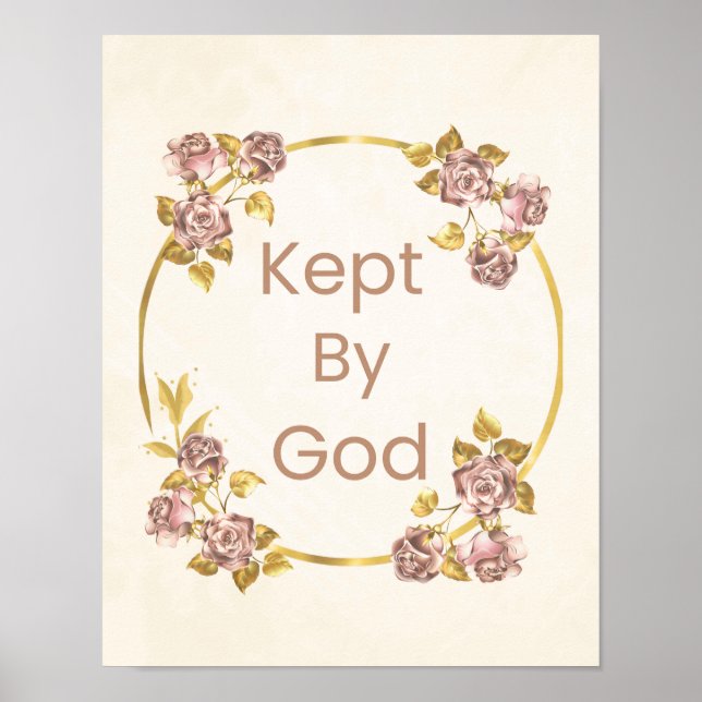 "Kept By God" Purple & Gold Circular Floral Design Poster (Front)
