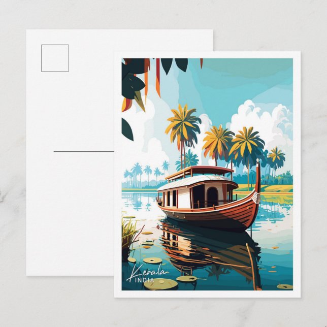 Kerala India Travel Vintage illustration Postcard (Front/Back)