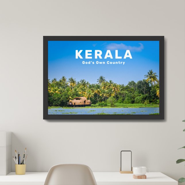 Kerala Scenic Backwaters with a Houseboat Framed Art (Home Office)