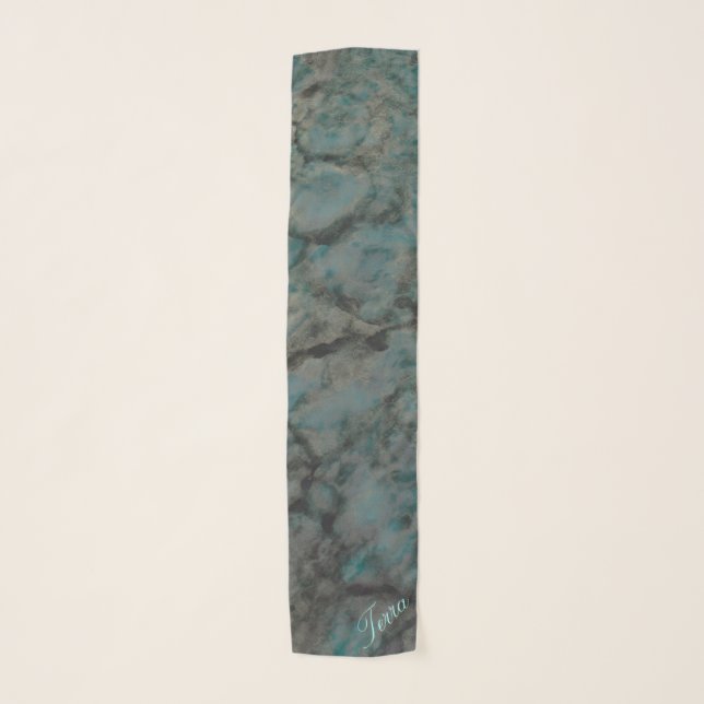 Kerchief Oblong Chiffon Scarf Bluish Black Inks (Front)