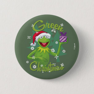 Kermit the Frog   Green Christmas Button