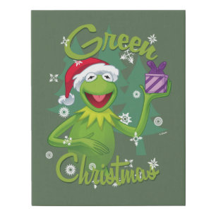 Kermit the Frog   Green Christmas Faux Canvas Print