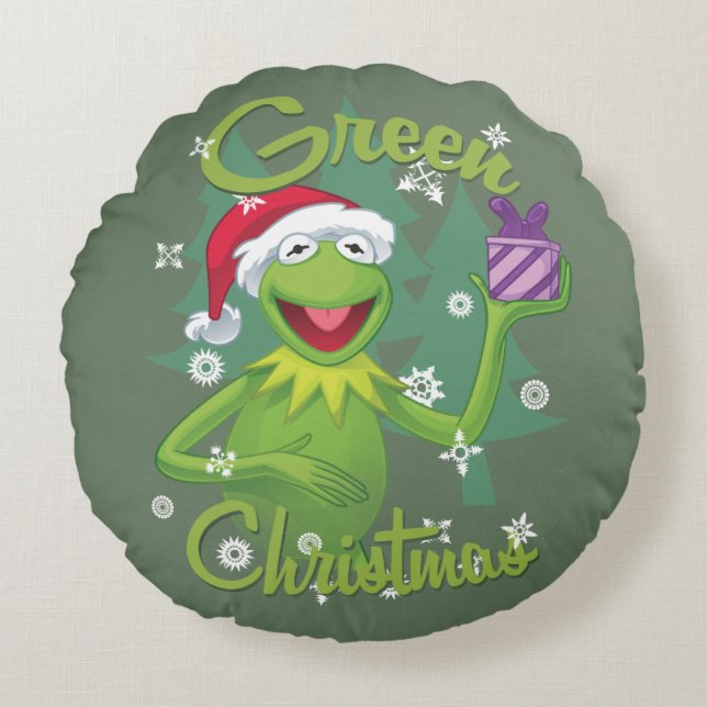 Kermit the Frog | Green Christmas Round Pillow (Front)