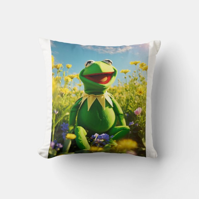 Kermit the frog, happy, light. throw pillow (Front)