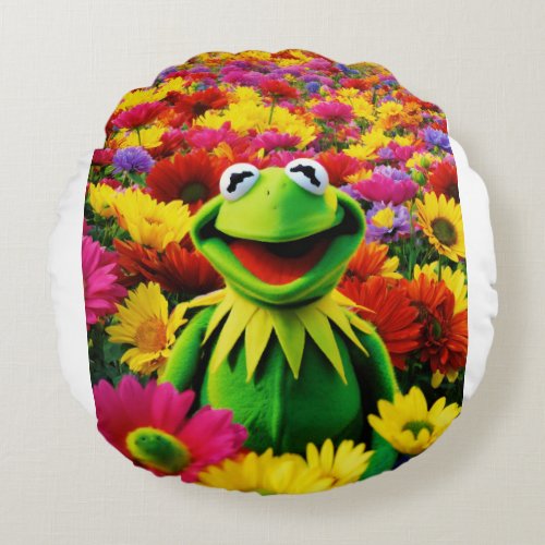 Kermits Field of Joy A Colorful Frolic Round Pillow