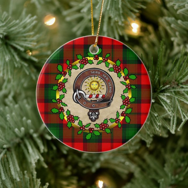 Kerr Clan Badge & Tartan Personalized Xmas  Ceramic Ornament (Tree)