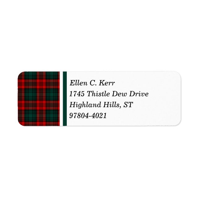 Kerr Clan Red, Green, and Black Scottish Tartan Label (Front)