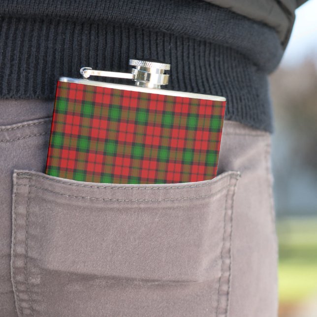 Kerr Clan Tartan Plaid Pattern Red Flask (In Situ)