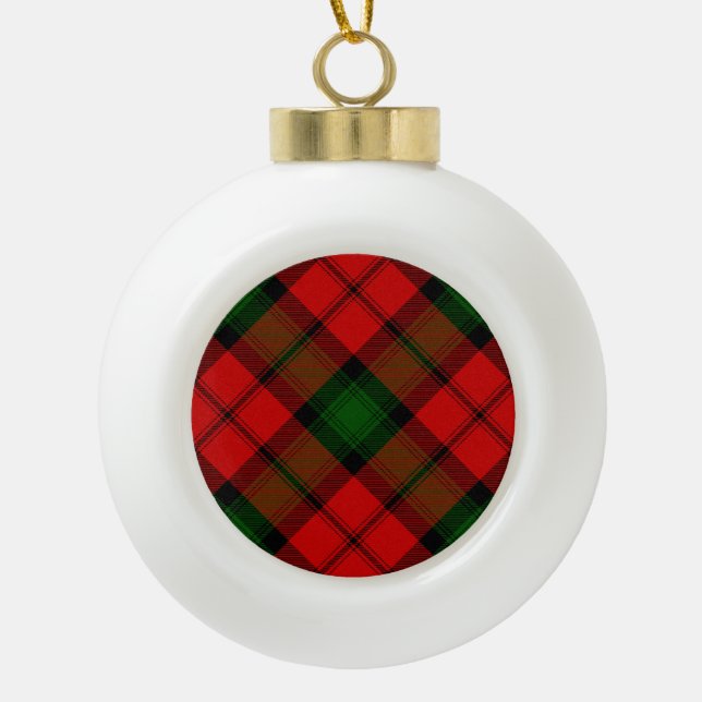 Kerr tartan red green plaid ceramic ball christmas ornament (Front)
