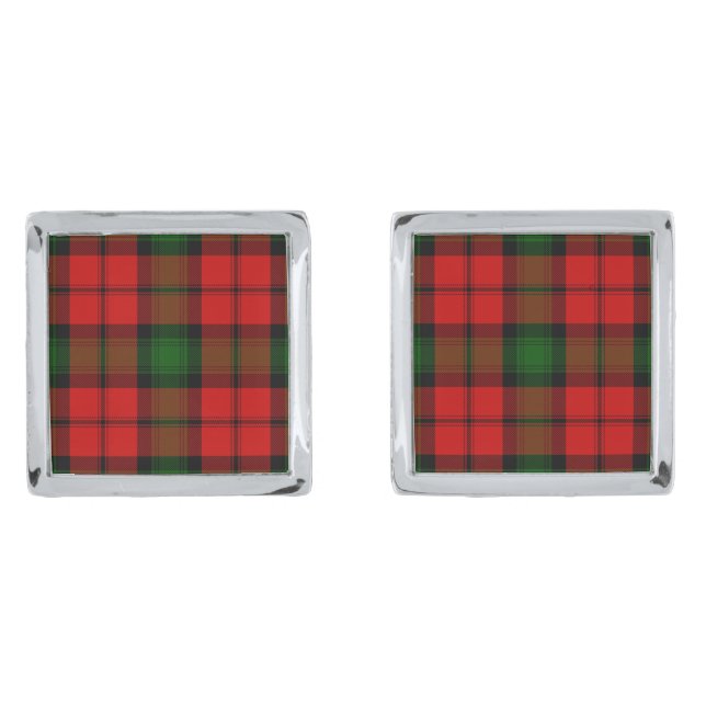 Kerr tartan red green plaid cufflinks (Front)