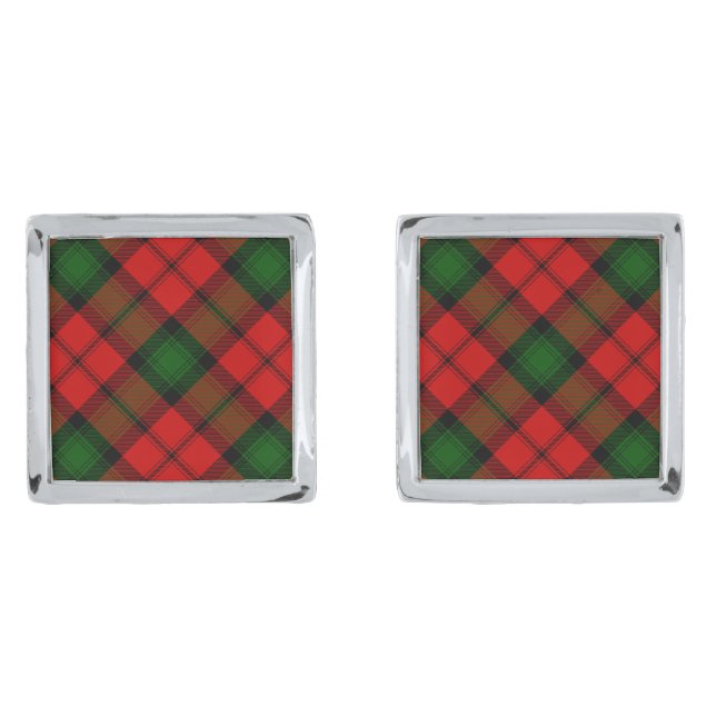 Kerr tartan red green plaid cufflinks (Front)