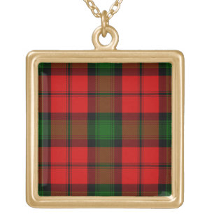 Kerr tartan red green plaid gold plated necklace
