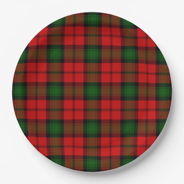 Kerr tartan red green plaid paper plates (Front)