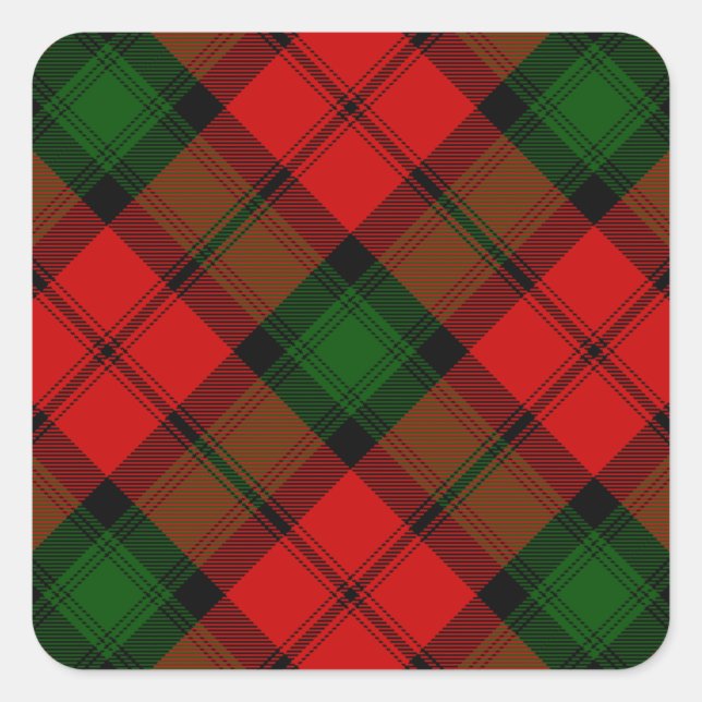 Kerr tartan red green plaid square sticker (Front)