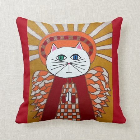 Kerri Ambrosino Art Pillow Cat Angel Red Gold