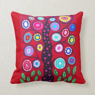 Kerri Ambrosino Art Pillow Tree of Life Red Flower
