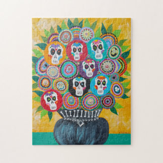 Kerri Ambrosino Art Puzzle Sugar Skull Flowers