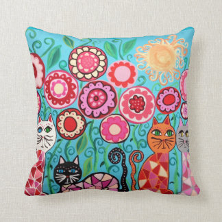 Kerri Ambrosino Pillow Art Flowers Cats Sun Red