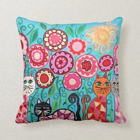 Kerri Ambrosino Pillow Art Flowers Cats Sun Red