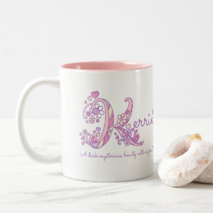 Kerrie name meaning decorative K monogram pastel Two-Tone Coffee Mug