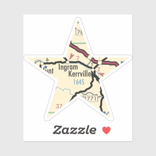 Kerrville Texas Map Sticker (Sheet)