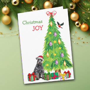 Kerry Blue Terrier Dog, Bird and Christmas Tree Holiday Card