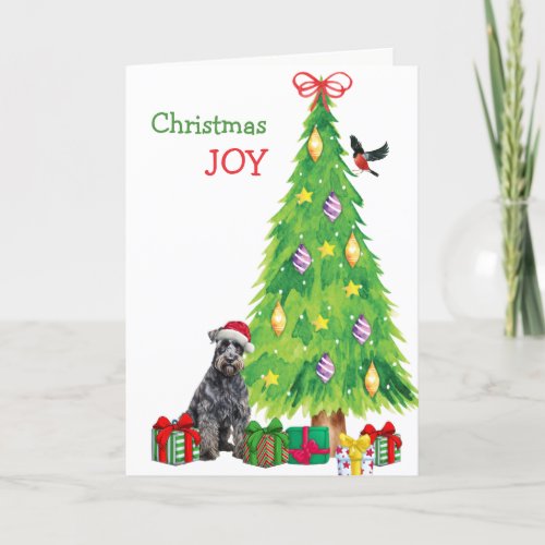 Kerry Blue Terrier Dog Bird and Christmas Tree Holiday Card