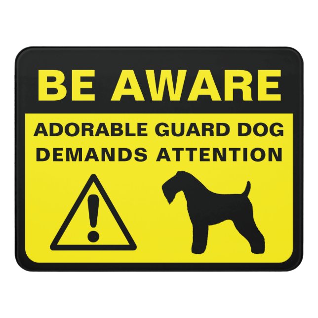 Kerry Blue Terrier Funny Guard Dog Warning Door Sign (Contemporary Front)