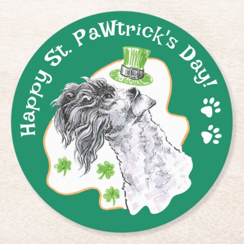 Kerry Blue Terrier Irish Dog Funny St Patricks Day Round Paper Coaster