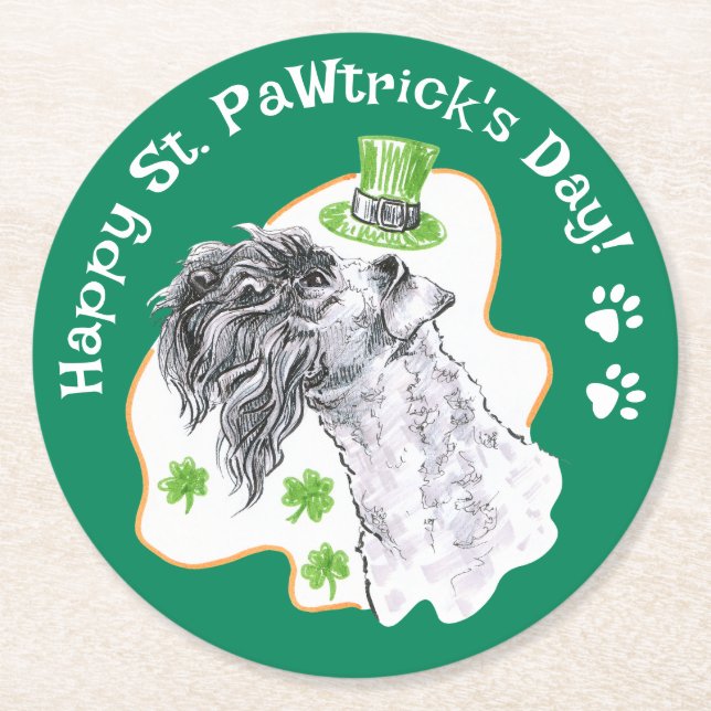 Kerry Blue Terrier Irish Dog Funny St Patricks Day Round Paper Coaster (Front)