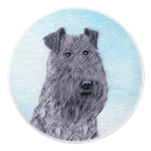 Kerry Blue Terrier Painting Cute Original Dog Art Ceramic Knob