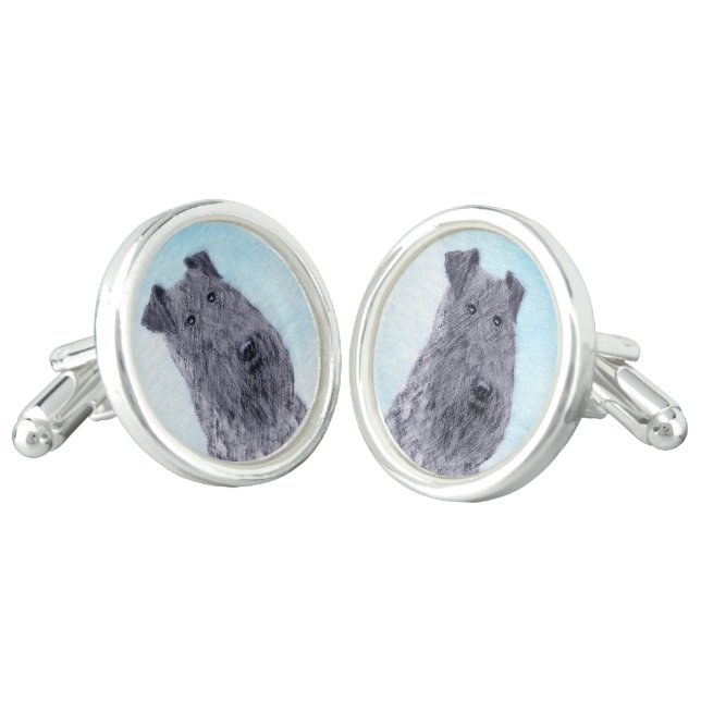 Kerry Blue Terrier Painting Cute Original Dog Art Cufflinks (Angled)