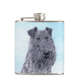 Kerry Blue Terrier Painting Cute Original Dog Art Flask