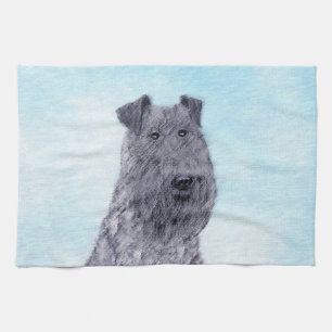 Kerry Blue Terrier Painting Cute Original Dog Art Kitchen Towel