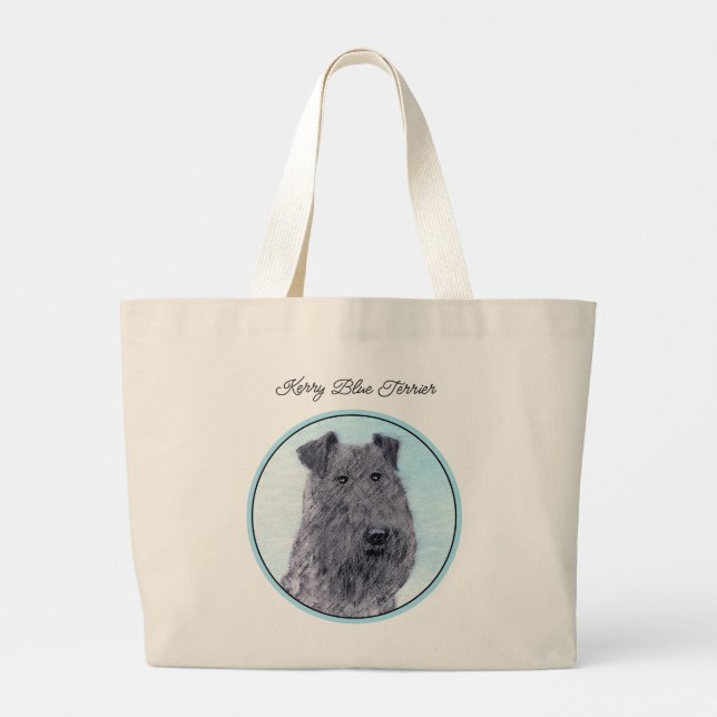 Kerry Blue Terrier Painting Cute Original Dog Art Large Tote Bag (Back)