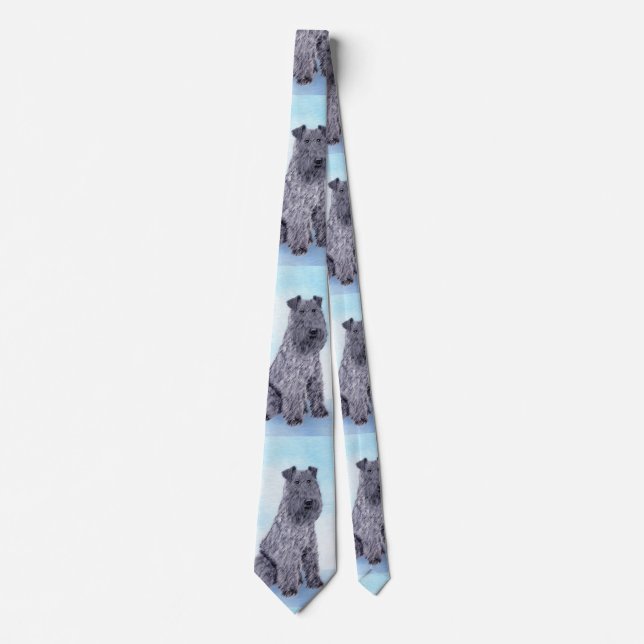 Kerry Blue Terrier Painting Cute Original Dog Art Neck Tie (Front)