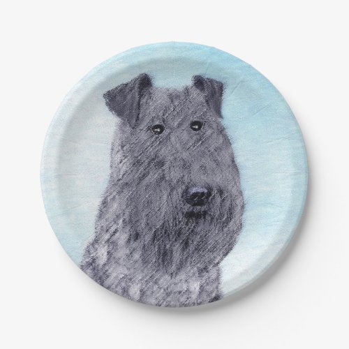 Kerry Blue Terrier Painting Cute Original Dog Art Paper Plates